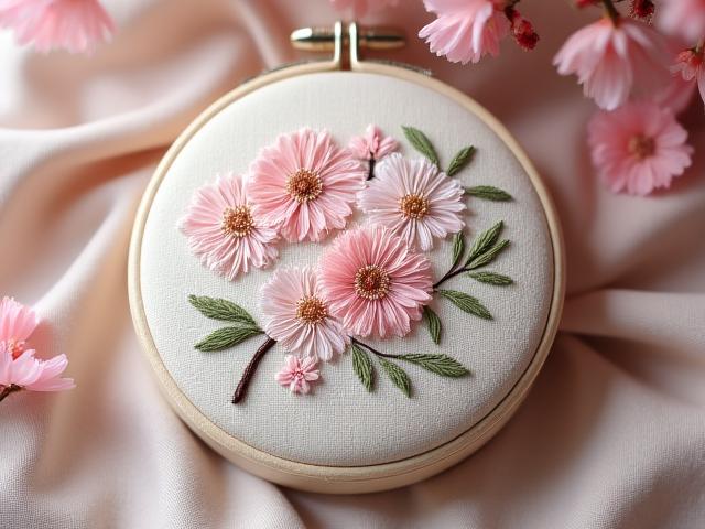 桜の花びらをモチーフにした手刺繍のポーチ